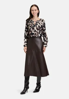 Buckle Neck Blouse - Beige/Brown