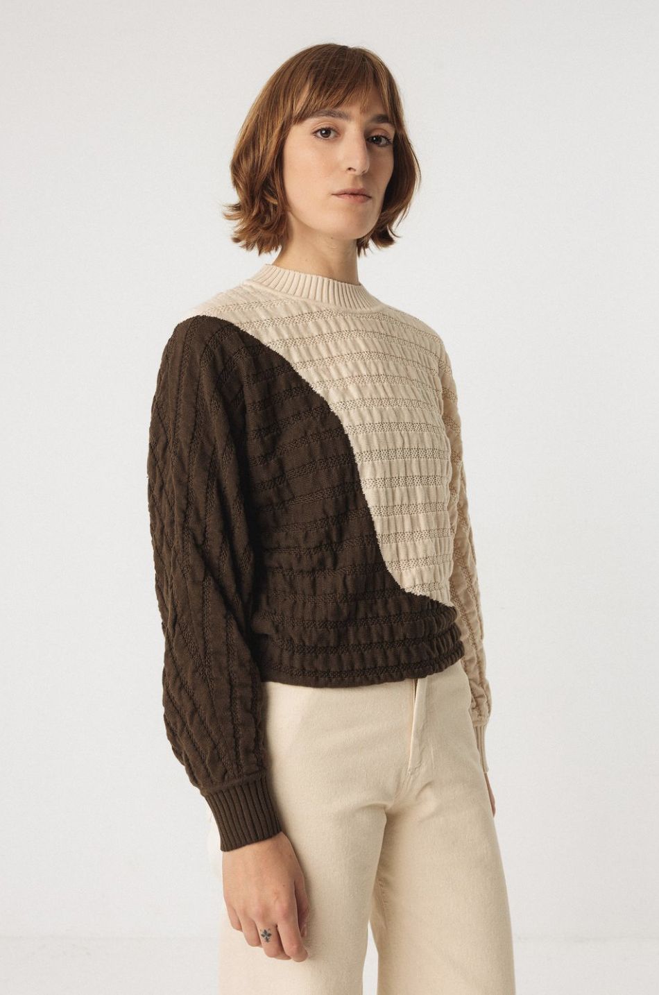 Ledea GOTS Sweater - Dark Brown/Cream, Size: 8, Style: WSW00750