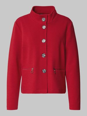 Red Textured Jersey Jacket with Buttons