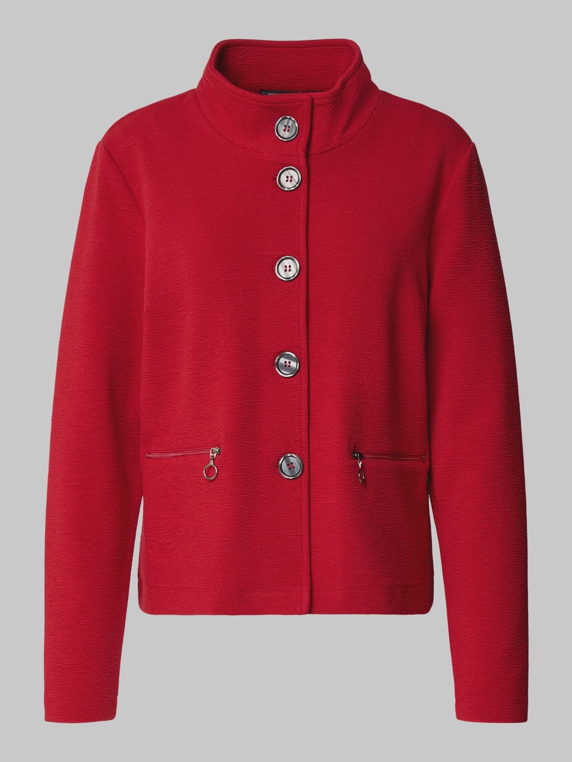 Red Textured Jersey Jacket with Buttons