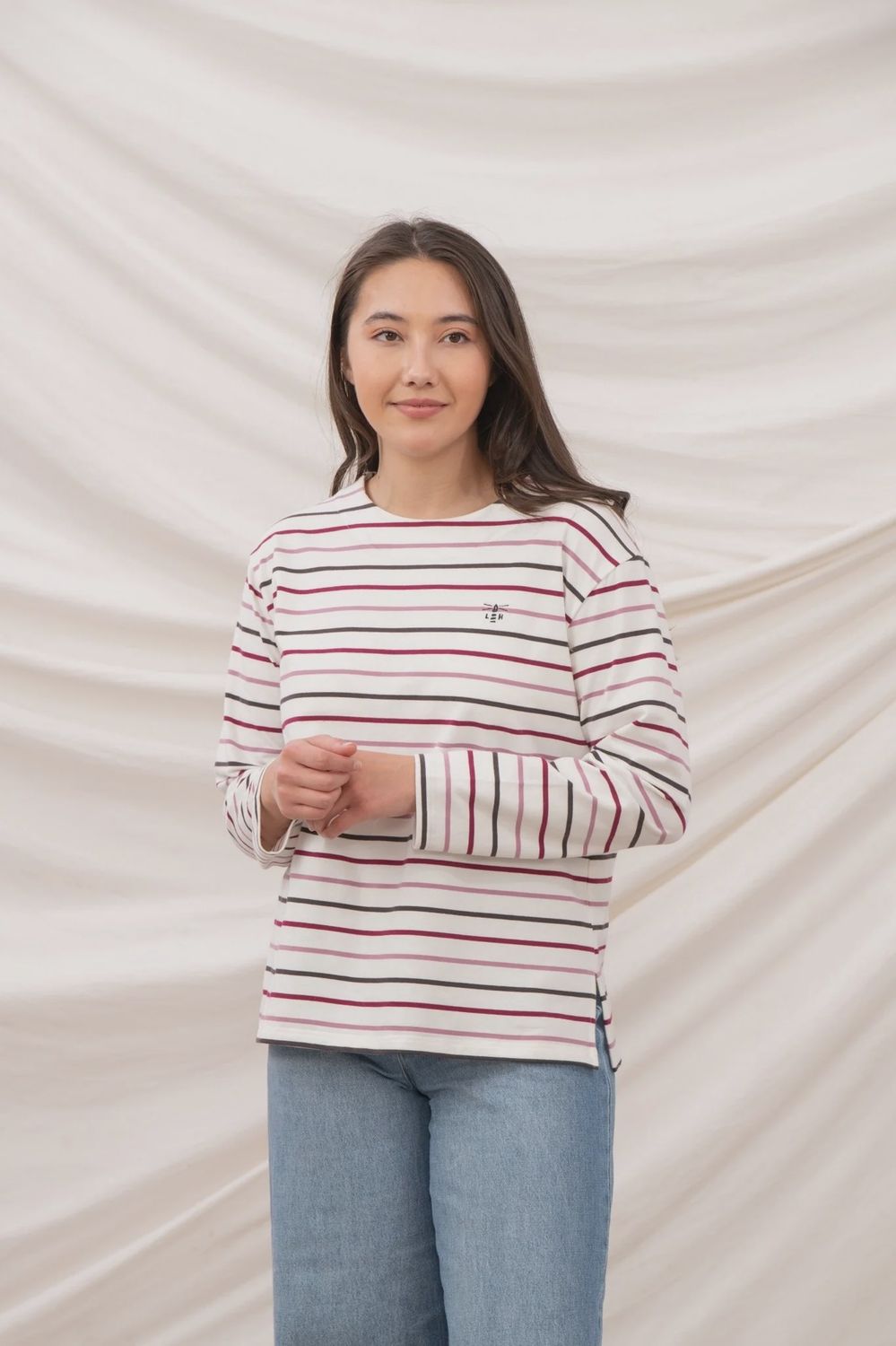 Causeway Long Sleeve Breton Top - Cranberry Pink Stripe