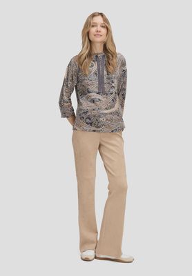 Paisley Pattern Drawstring Collar Sweatshirt in Grey/Beige