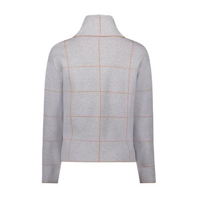 High Neck Large Check Jumper in Patch Grey/Beige