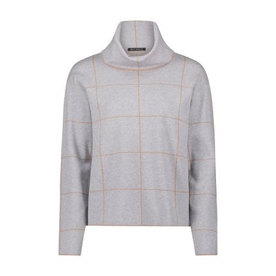 High Neck Large Check Jumper in Patch Grey/Beige