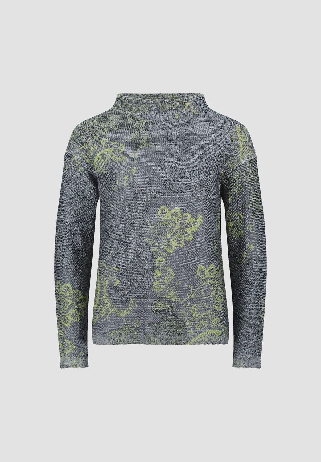 Paisley Knitted Jumper with Sequins - Grey/Green