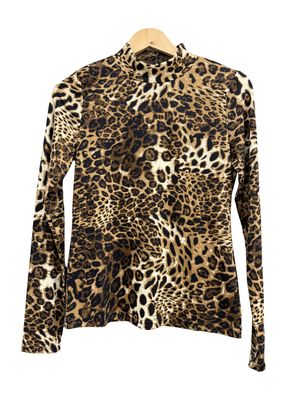Brown Animal Print High Neck Top 14231