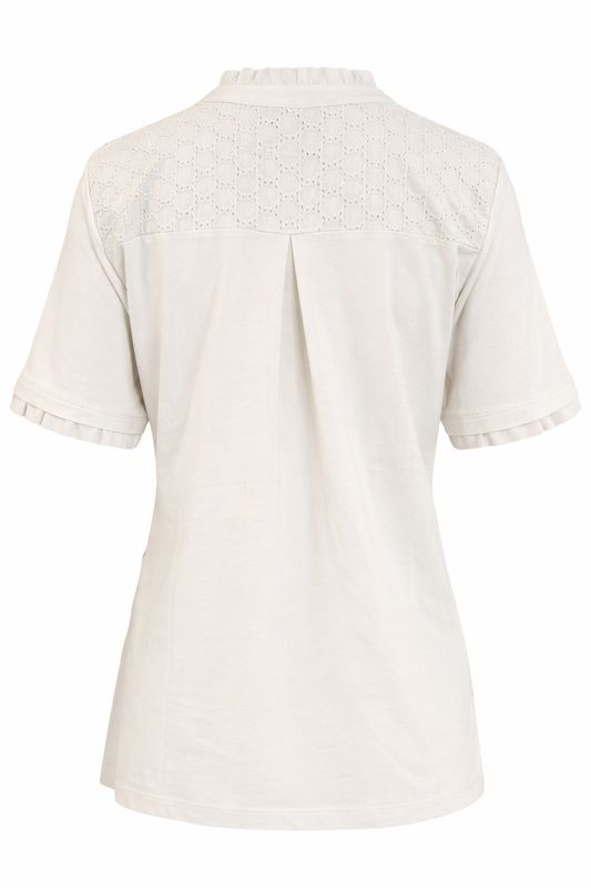 Offwhite Broiderie Trim Short Sleeve Top 220160