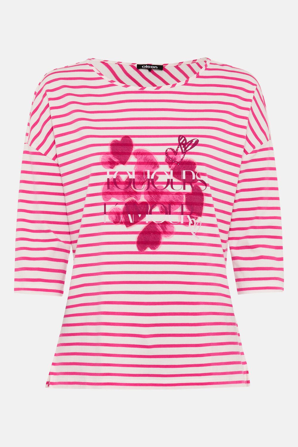 Spring Garden Toujours Striped 3/4 Sleeve Top - Electric Fuchsia
