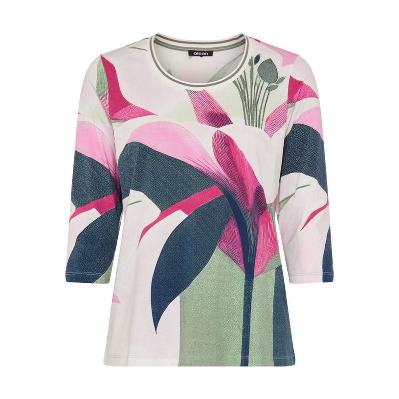 Spring Garden Floral Print 3/4 Sleeve Top - Electric Fuchsia