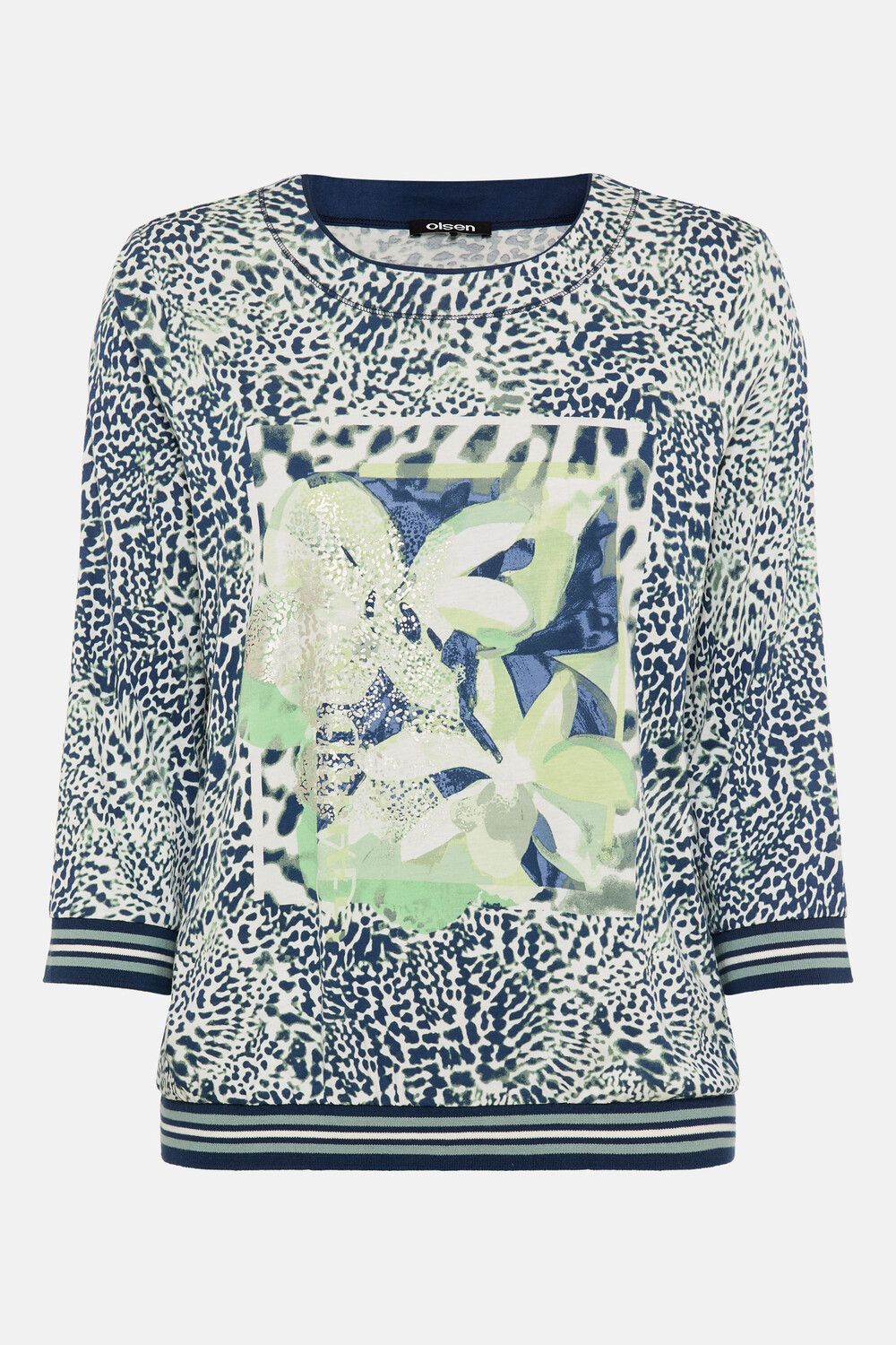 Spring Garden Printed 3/4 Sleeve Top - True Navy
