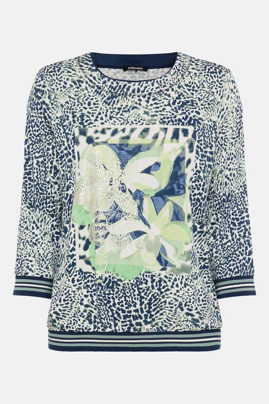 Spring Garden Printed 3/4 Sleeve Top - True Navy