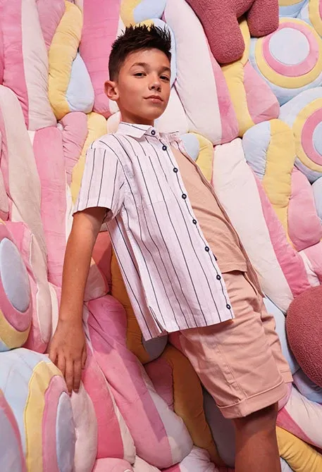Boy's White Striped Short Sleeve Poplin Shirt - 843128