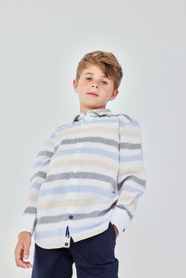 Boy's Striped Long Sleeve Linen Shirt - 873008