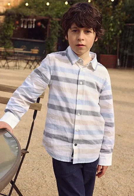 Boy's Striped Long Sleeve Linen Shirt - 873008