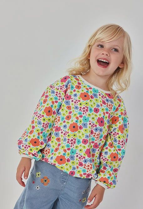 Girl's White Floral Sweatshirt - 313007 Girl's White Floral Sweatshirt - 313007