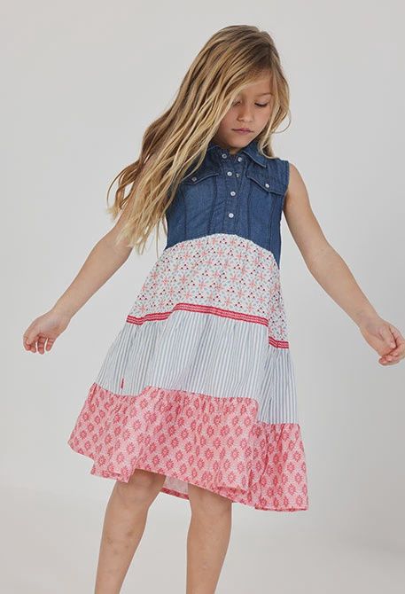 Girl's Denim/Printed Combi Dress - 303130 Girl's Denim/Printed Combi Dress - 303130