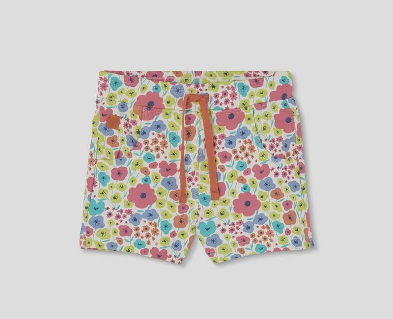 Girl's White Floral Print Bermuda Shorts - 313074