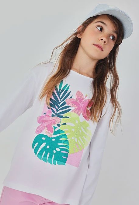 Girl's White Jungle Long Sleeve Top - 413008