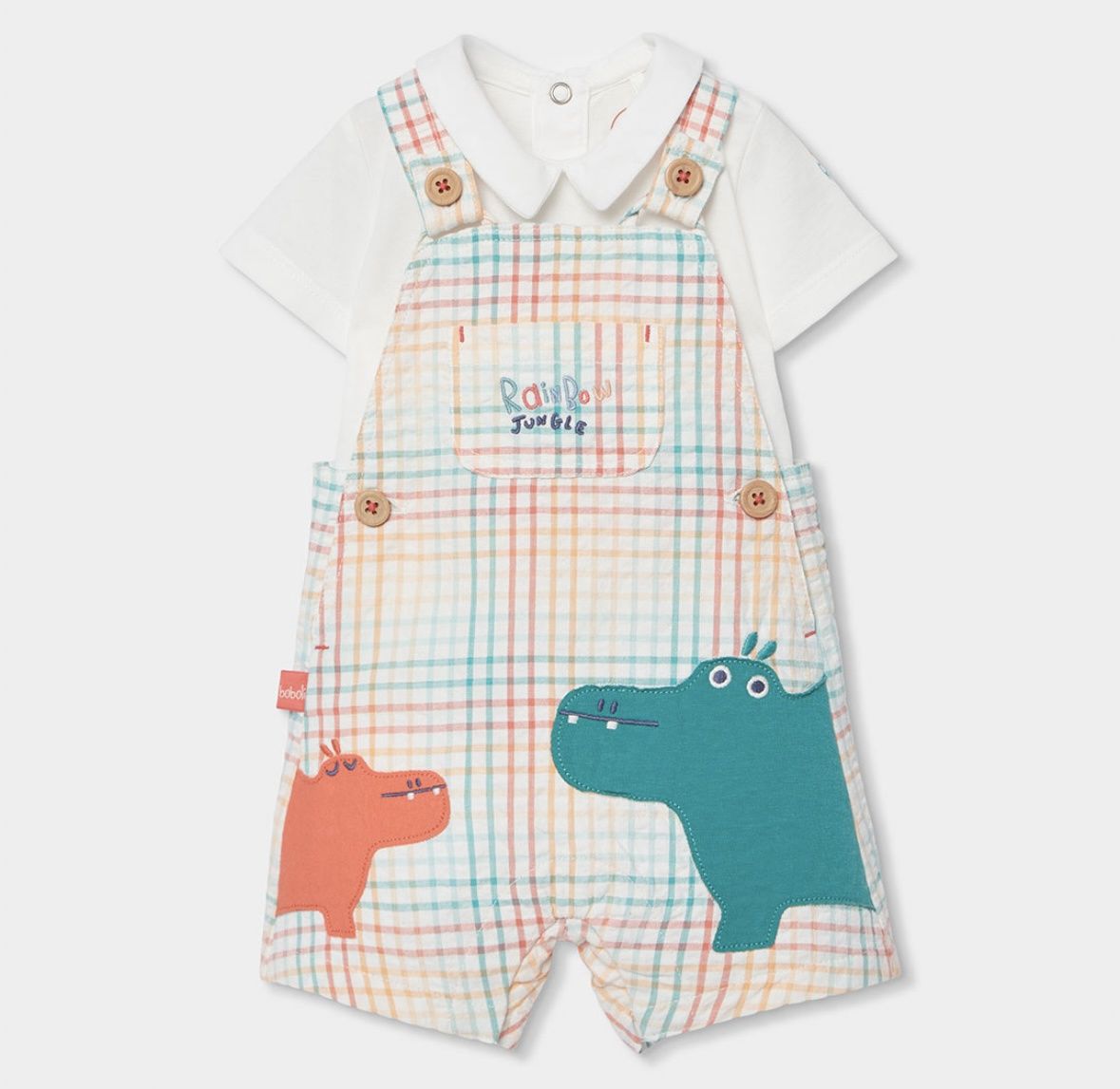 Baby Boy Green/White Dungaree Set - 233020