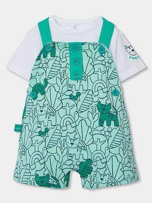 Baby Boy Green/White Dungaree Set - 233020
