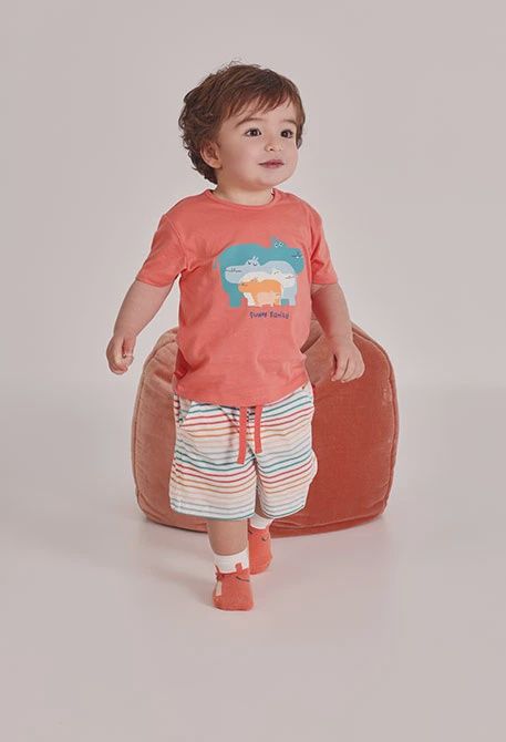 Baby Boy Orange Hippos T-Shirt &amp; Shorts Set - 253022