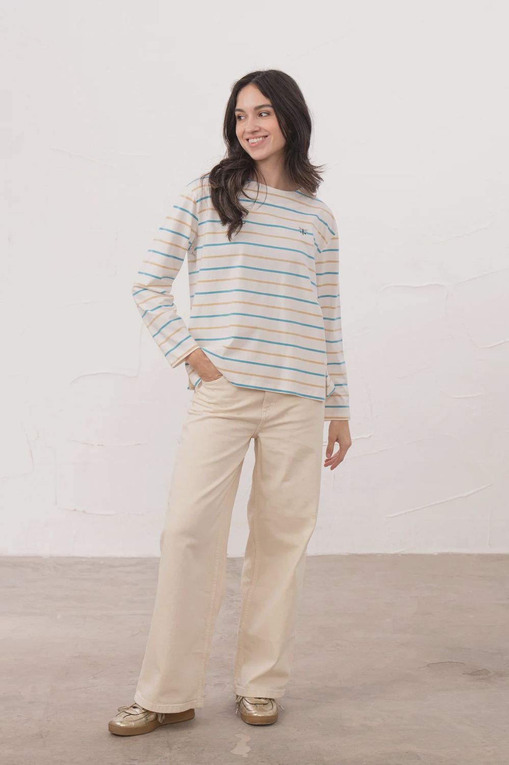 Causeway Long Sleeve Breton Top   Blue &amp; Clay Stripe