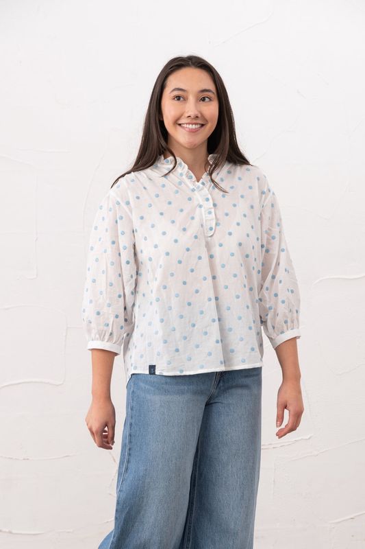 Thea Blouse - Blue Dots