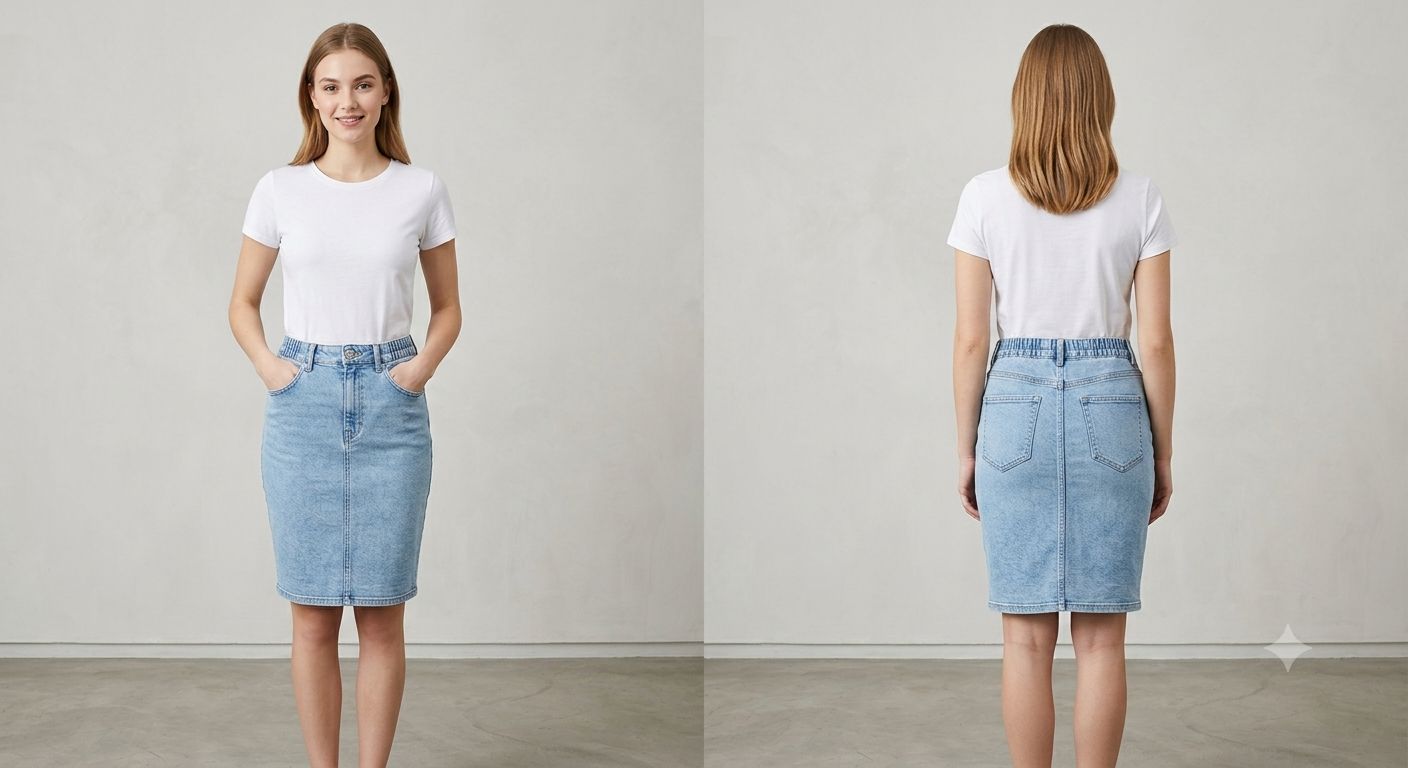 Washed Denim Blue Skirt - 219858