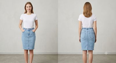 Washed Denim Blue Skirt - 219858