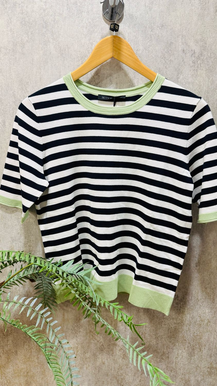 Navy/Offwhite Striped Knitted Short Sleeve Top - 5416/1440