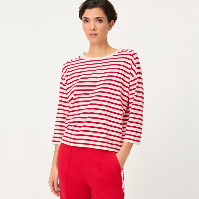 Riviera Mood Raglan Sleeve French Red Stripe Sweater - 11004802
