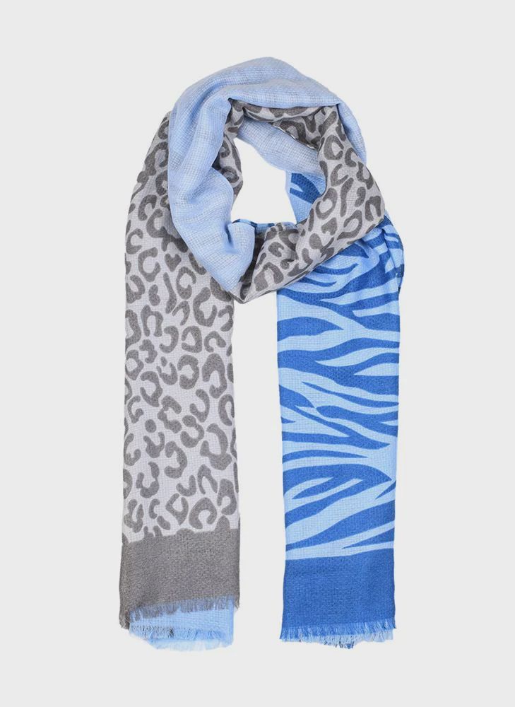 Scarf with leopard &amp; Zebra Pattern - Navy 4-2618
