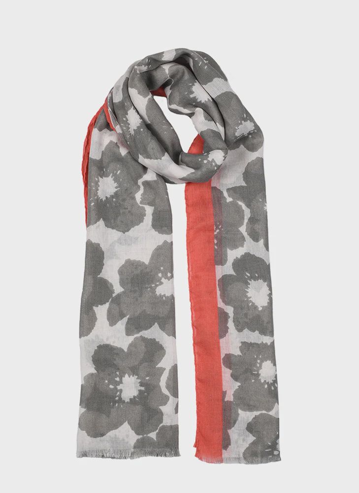 Dents - Scarf with Abstract Floral Pattern - Grey 4-2621