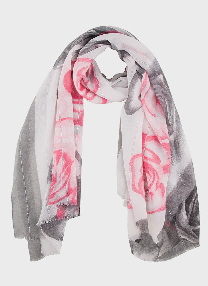 Dents - Large Rose Lily Print Scarf - Pink 4-2817