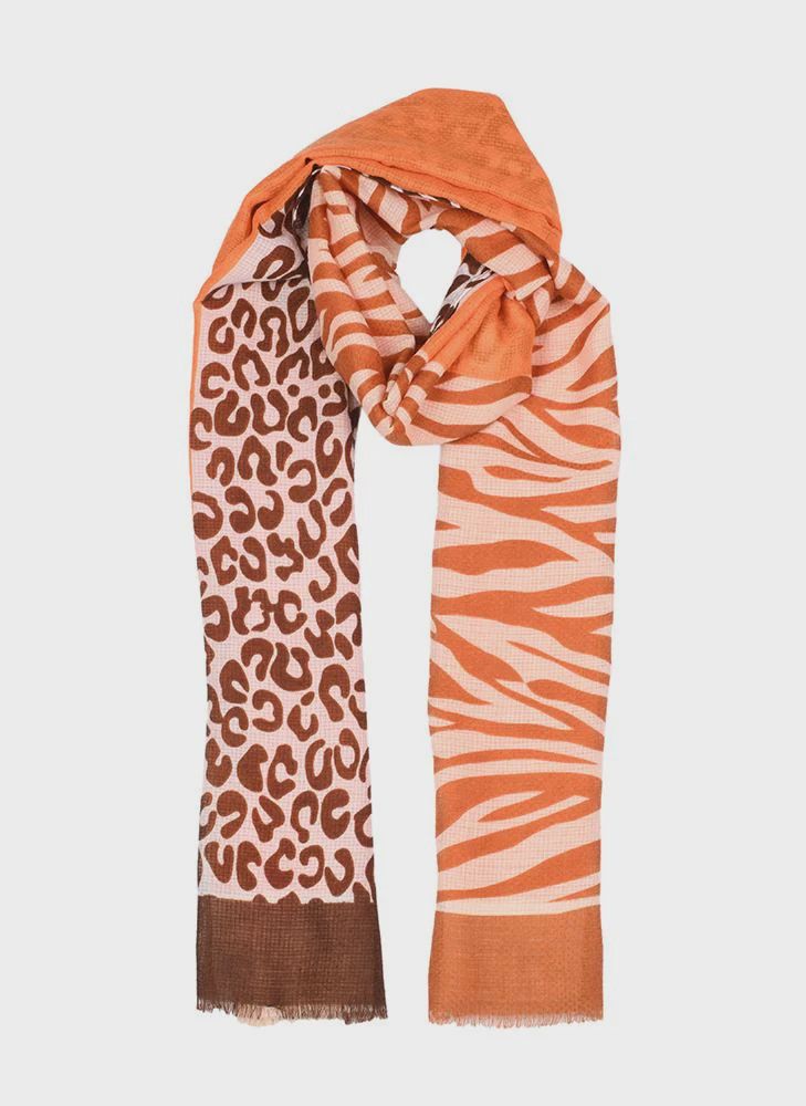 Dents Scarf with Leopard &amp; Zebra Pattern - Orange 4-2618