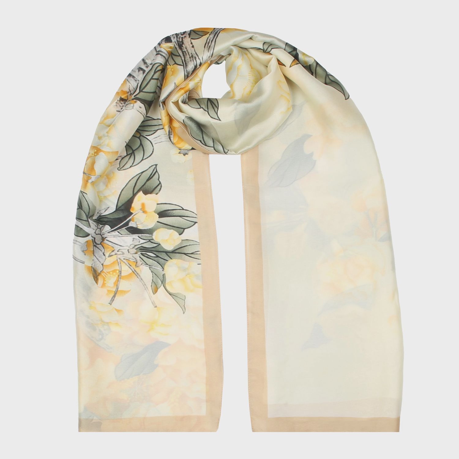 Dents - Satin Scarf with Tonal Tree Motif - Yellow  4-2890