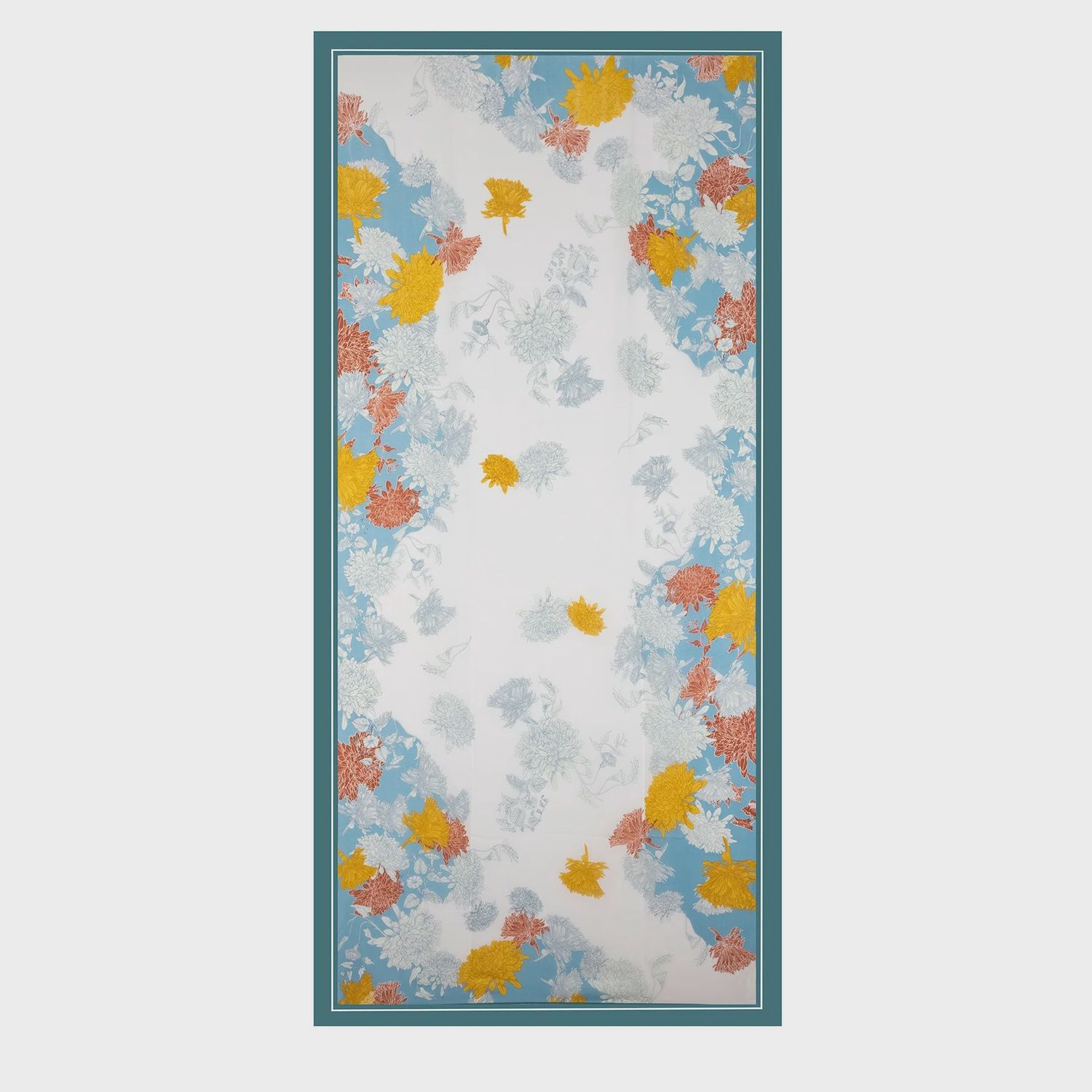 Dents -Satin Scarf With White Floral Pattern - Teal 4-5003