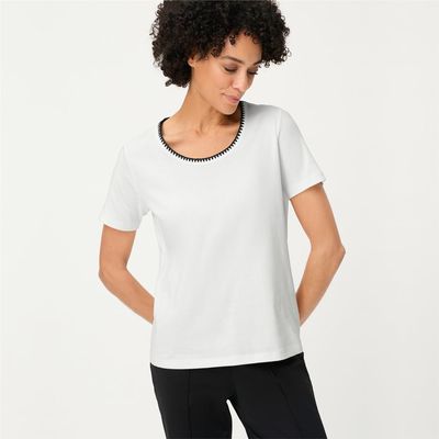 Golden Glow Offwhite Top with Embellished Crew Neck - 11105322