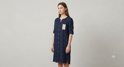 Medieval Blue Linen Mix Dress 218462 Medieval Blue Linen Mix Dress 218462