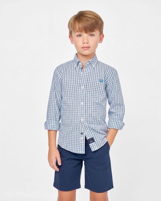 Boy's Light Blue Check Poplin Shirt