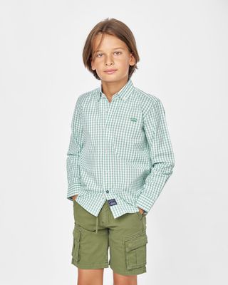 Boy's Aqua Green Check Poplin Shirt