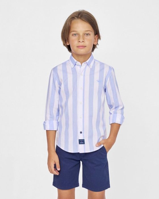 Boy's Pale Blue/White Stripe Poplin Shirt