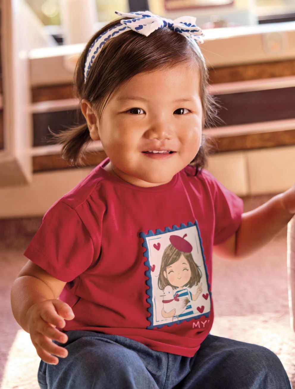 Baby Girl's Printed T-Shirt with Headband 1081 - Red