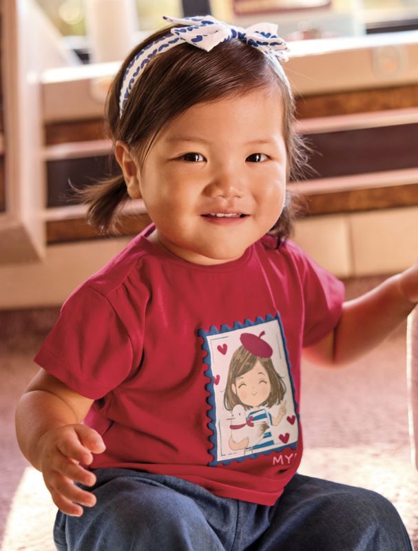 Baby Girl's Printed T-Shirt with Headband 1081 - Red