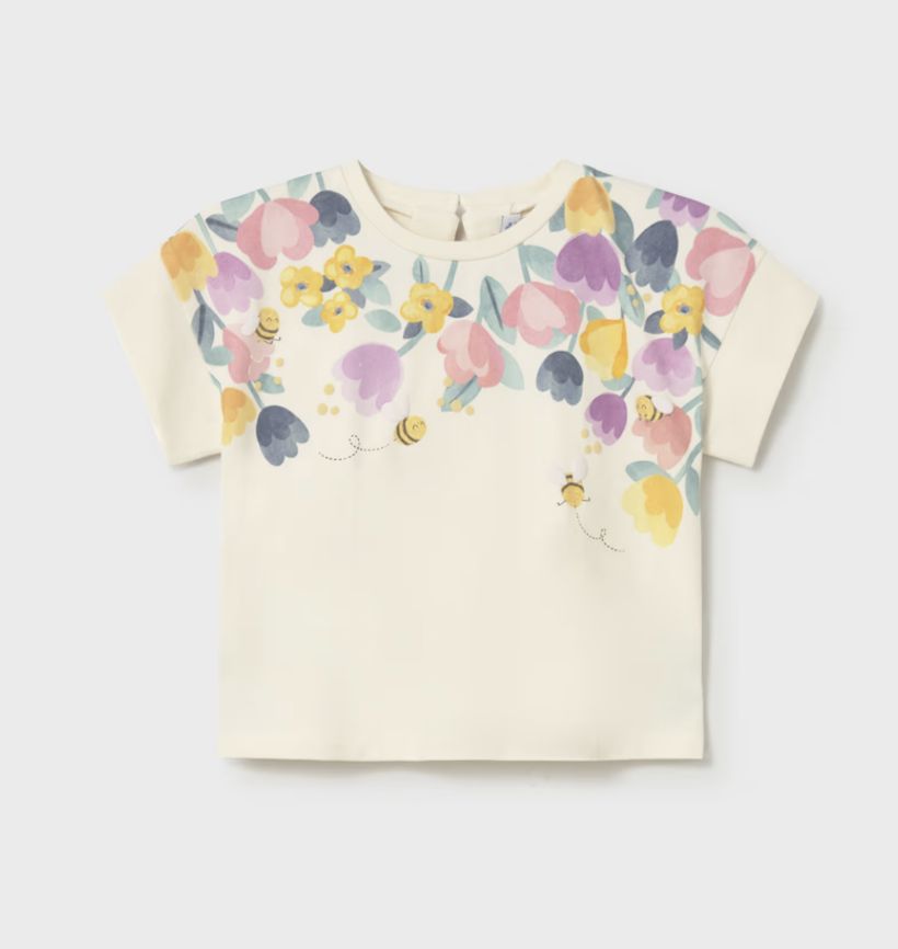 Baby Girl's Floral Print T-Shirt 1085 - Bone