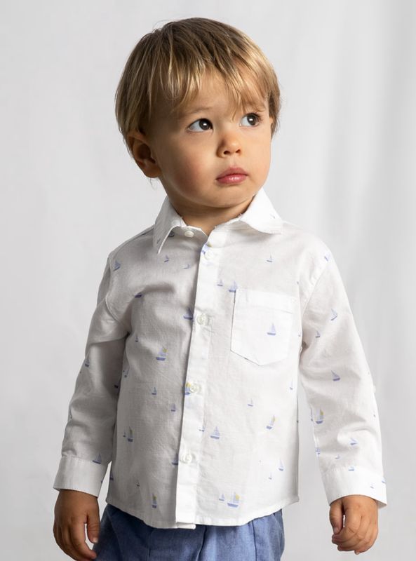 Baby Boy's Linen Shirt 1118 - White/Boats