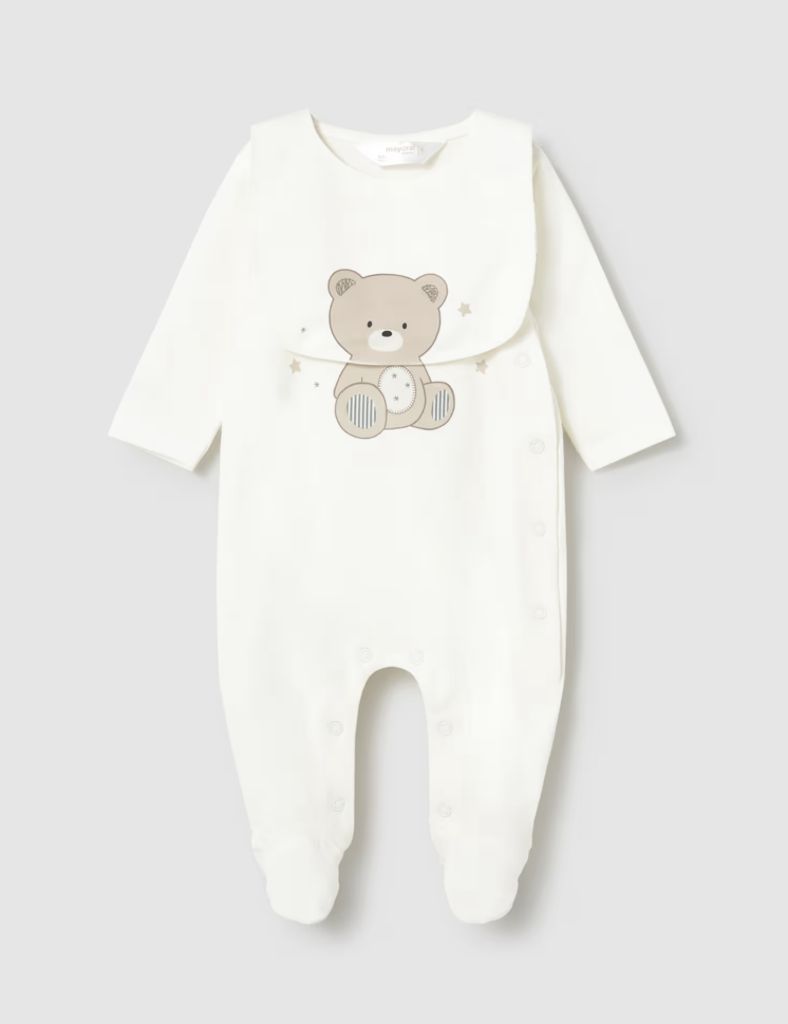 Newborn Romper &amp; Bib 1714 - Natural
