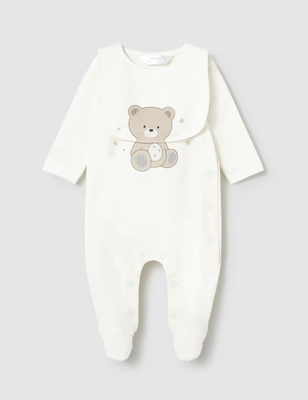 Newborn Romper &amp; Bib 1714 - Natural
