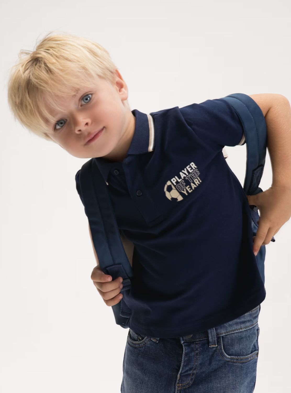 Boy's Football Polo Shirt 3108 - Navy