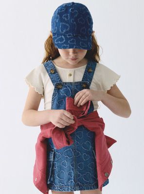 Girl's Denim Pinafore 3910 - Hearts